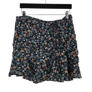 Veronica Beard Mini Skirt Black Floral Ruched